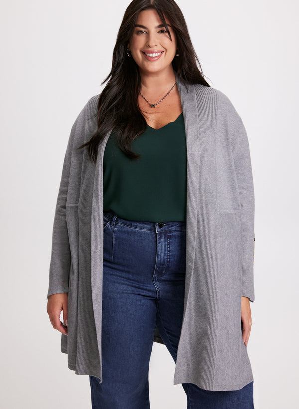 laura Button Detail Open-Front Cardigan