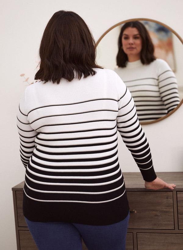 Laura Button Detail Stripe Print Sweater