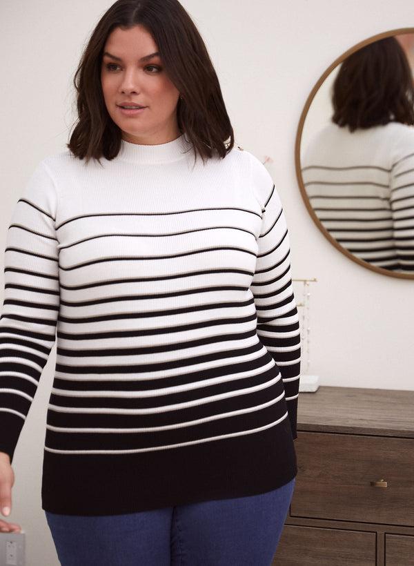 Laura Button Detail Stripe Print Sweater