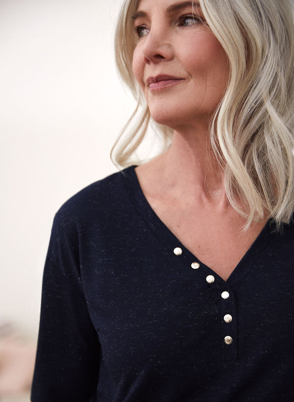 Laura Button Detail V-Neck Top