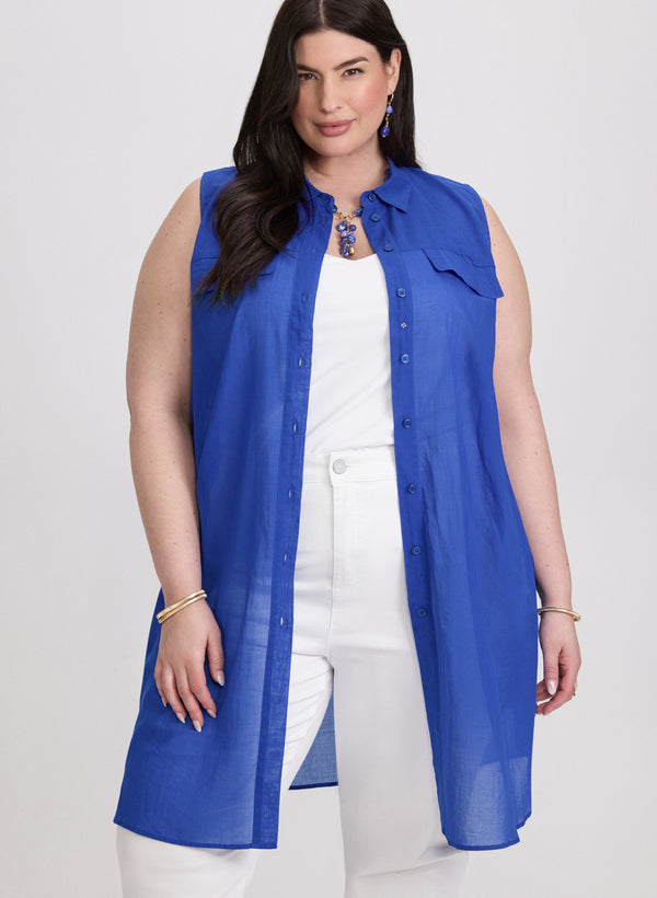 laura Button-Down Cotton Voile Blouse