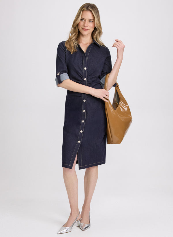 laura Button-Down Denim Dress
