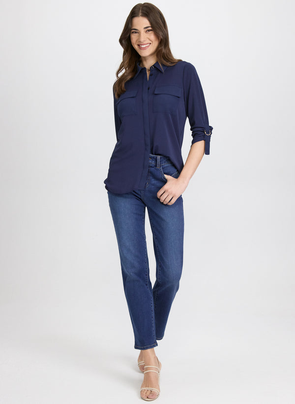 Laura Button-Down Jersey Top