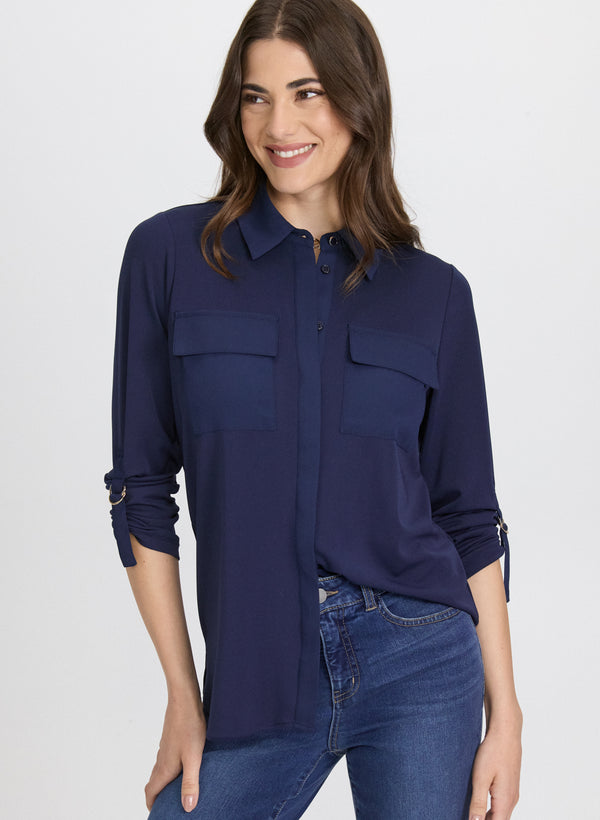 laura Button-Down Jersey Top