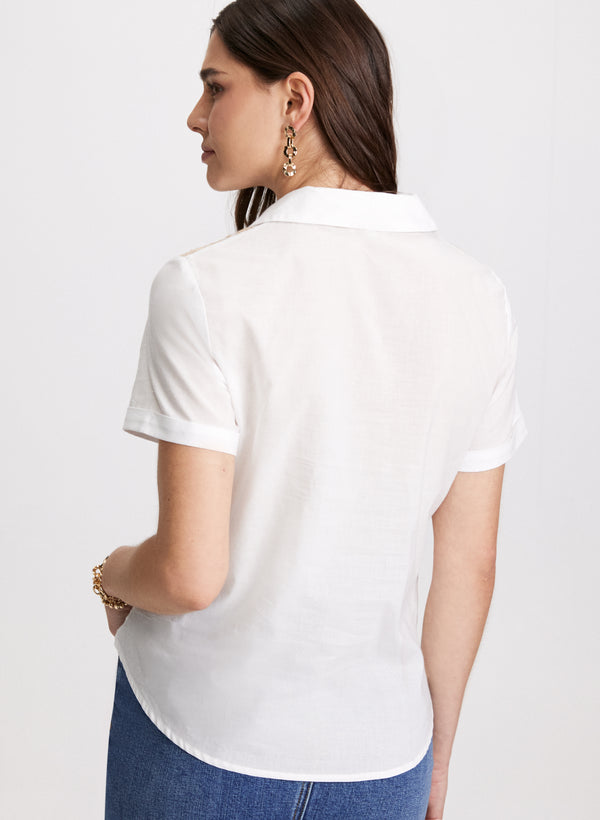 Laura Button Down Paisley Embroidery Blouse