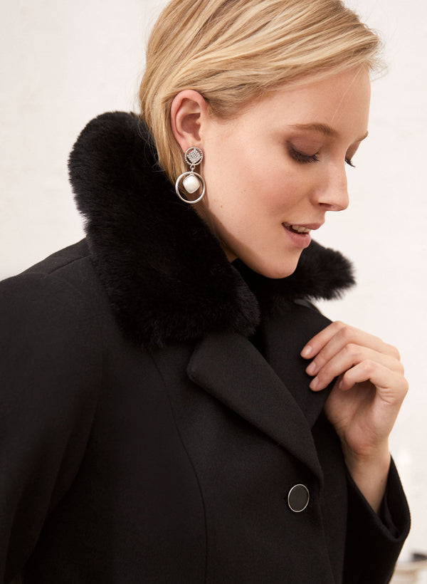 Laura Button Front Stretch Wool Blend Coat