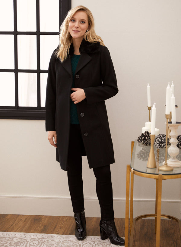 Laura Button Front Stretch Wool Blend Coat