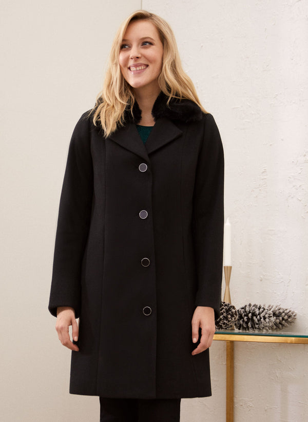 Laura Button Front Stretch Wool Blend Coat
