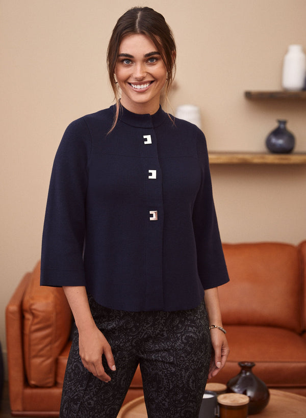 laura Button Front Trapeze Cardigan