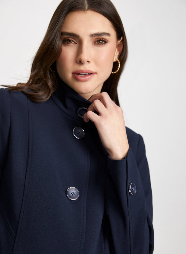 Laura Button Front Tricotine Trench Coat