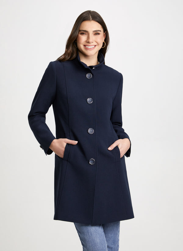 laura Button Front Tricotine Trench Coat