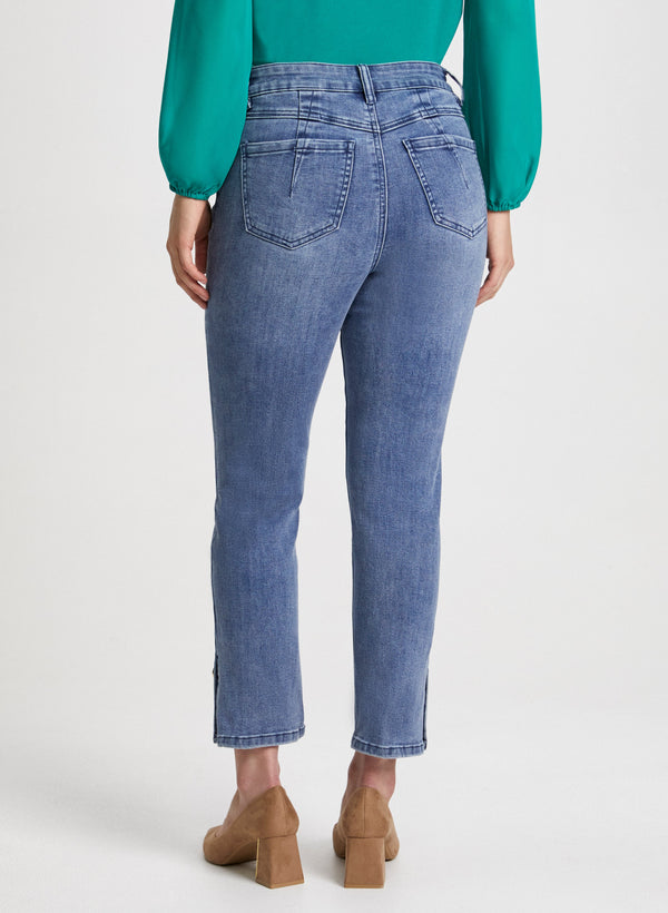 Laura Button Hem Straight Leg Jeans