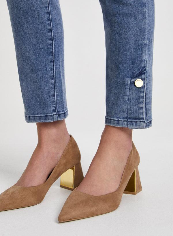 Laura Button Hem Straight Leg Jeans