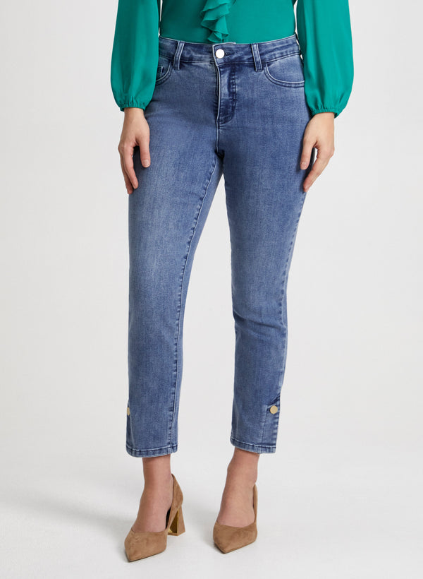 laura Button Hem Straight Leg Jeans