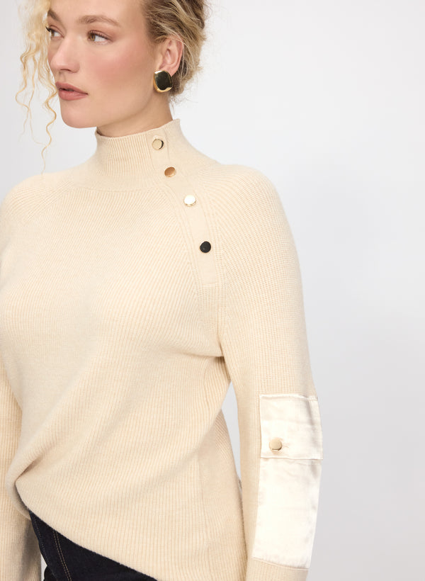 Laura Buttoned Mock Neck Sweater
