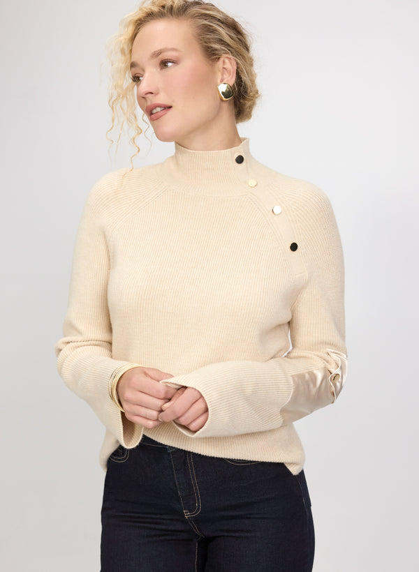 laura Buttoned Mock Neck Sweater