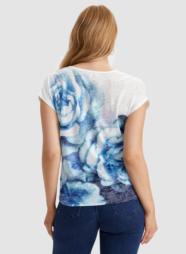 Laura Cap Sleeve Rose Motif Tee