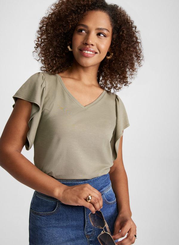 laura Cap Sleeve V-Neck Tee