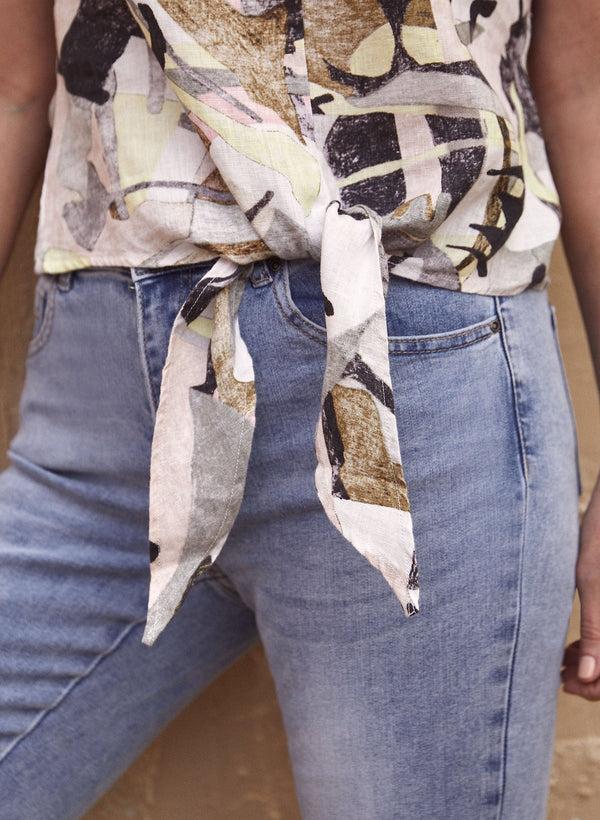 Laura Charlie B - Abstract Print Linen Top