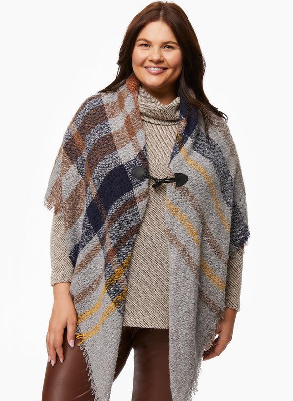 laura Checkered Print Poncho