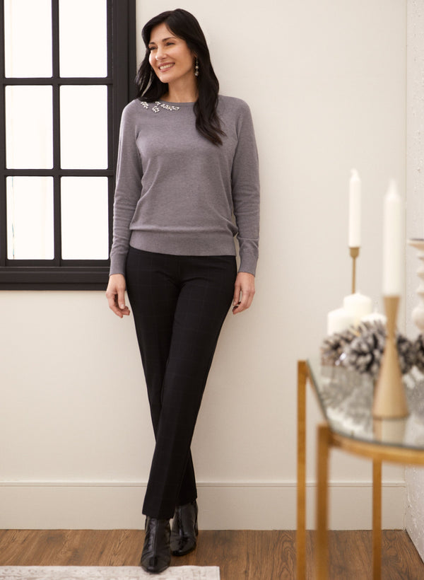 Laura Checkered Print Pull-On Pants