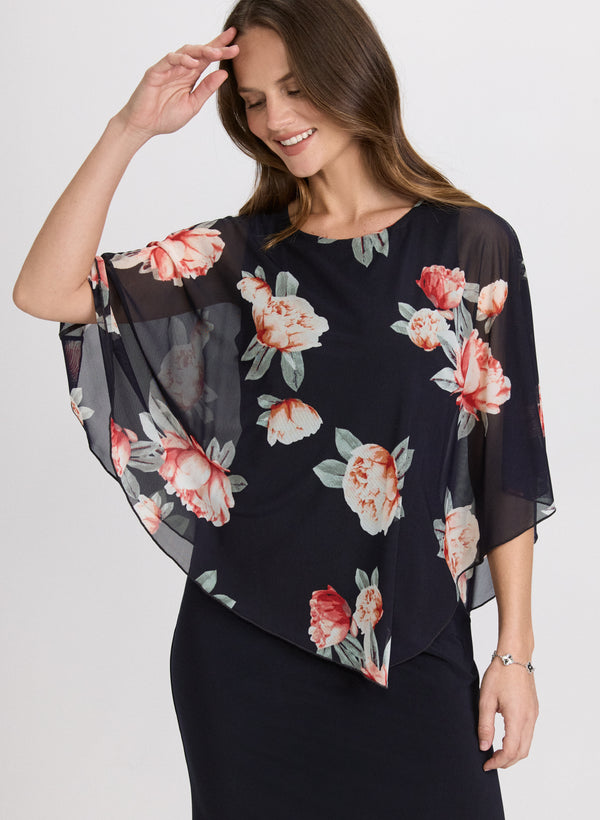 Laura Chiffon Floral Pocho & Jersey Dress