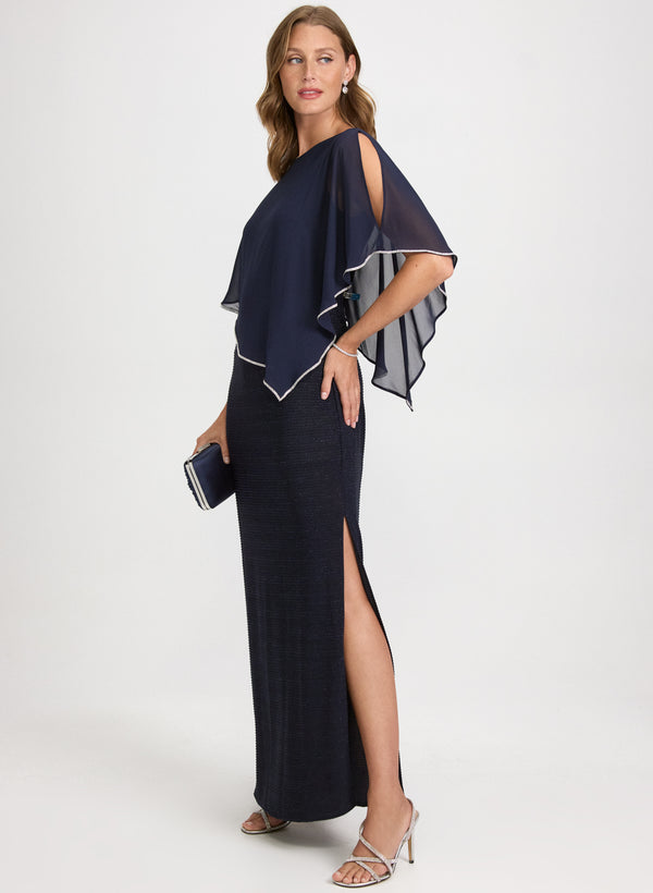 Laura Chiffon Poncho & Metallic Knit Dress
