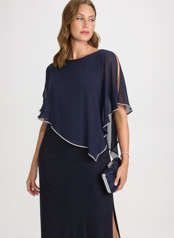 Laura Chiffon Poncho & Metallic Knit Dress
