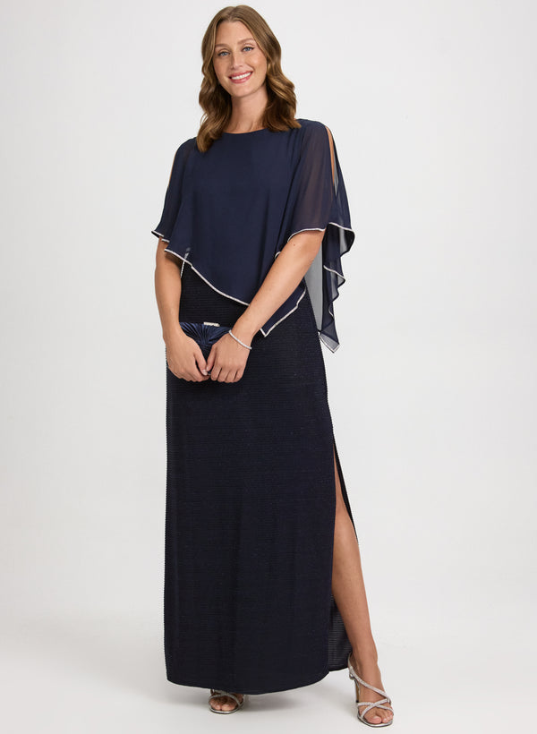 laura Chiffon Poncho & Metallic Knit Dress