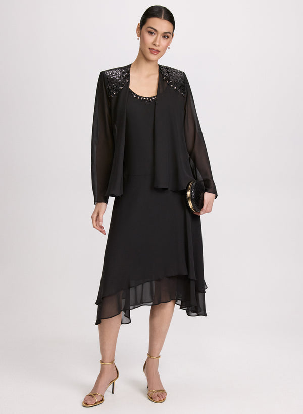 laura Chiffon Sequin Dress & Jacket Set