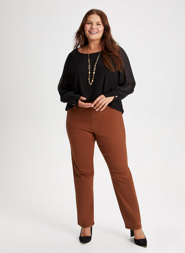 laura Chiffon Sleeve Top & Straight Leg Jeans