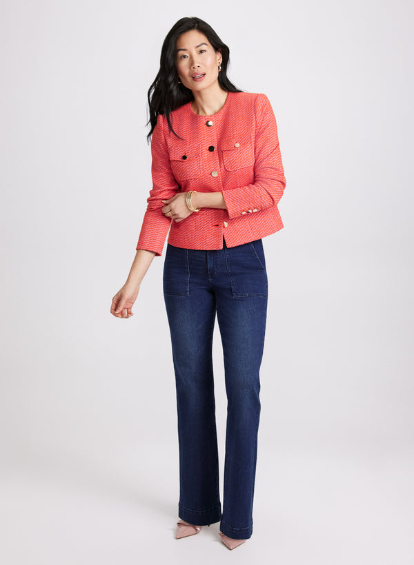 Laura Collarless Bouclé Button-Down Jacket