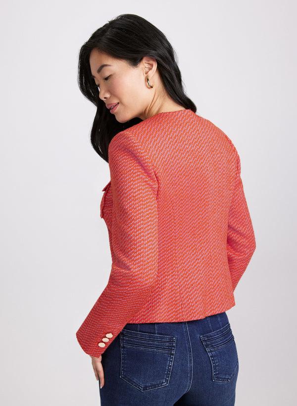 Laura Collarless Bouclé Button-Down Jacket