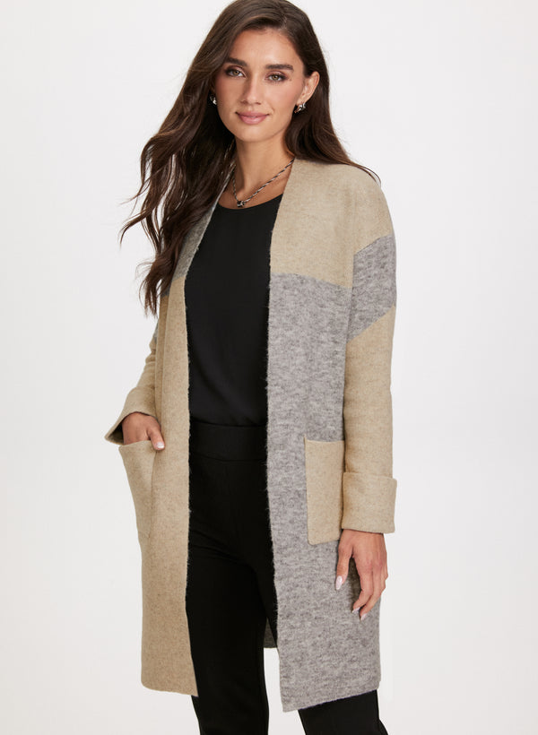 laura Colour Block Open-Front Cardigan