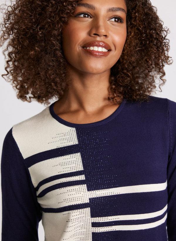 Laura Colour Block Stone Embellished Sweater