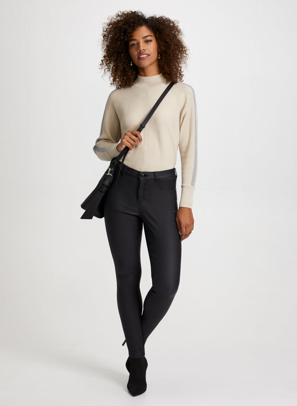 Laura Contrast Stripe Mock Neck Sweater