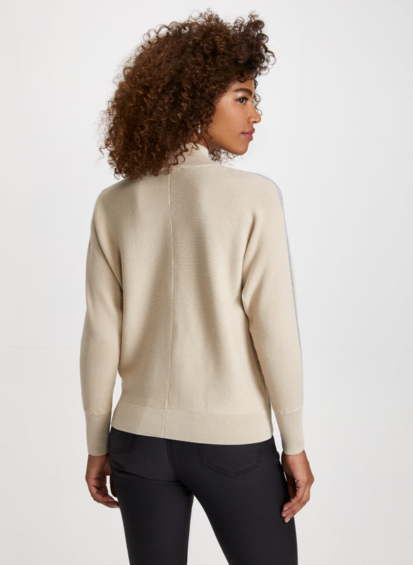 Laura Contrast Stripe Mock Neck Sweater