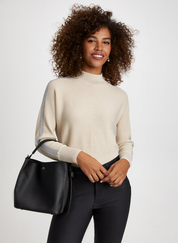 laura Contrast Stripe Mock Neck Sweater