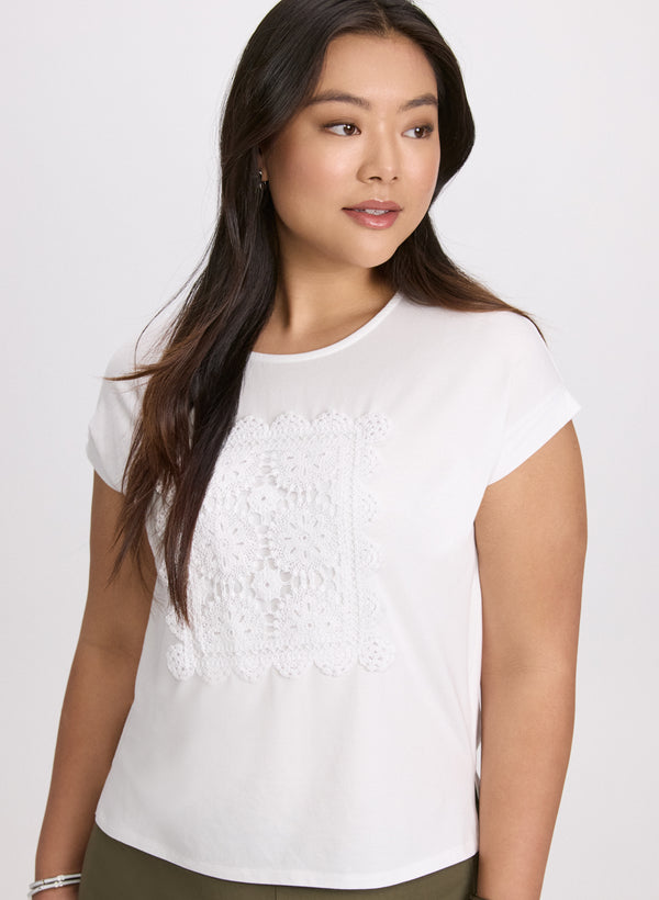 laura Cotton Crochet Applique T-Shirt