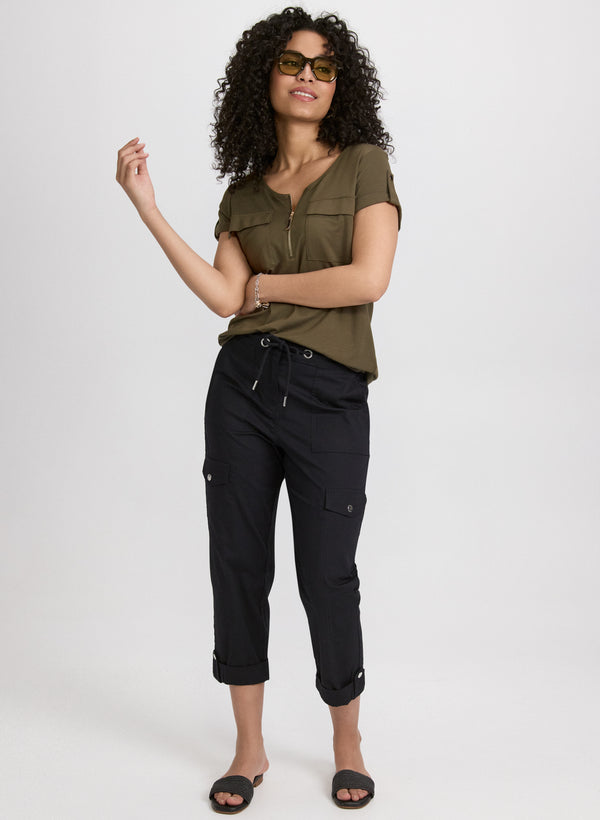 Laura Cotton Drawstring Waist Cargo Capris