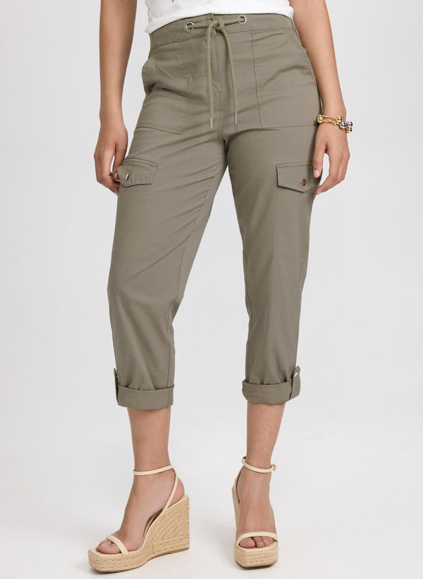 laura Cotton Drawstring Waist Cargo Capris
