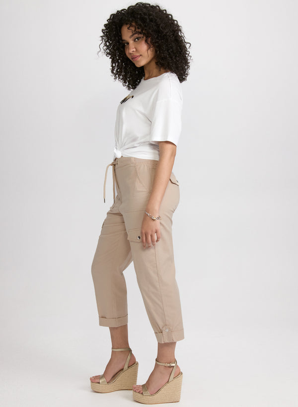 Laura Cotton Drawstring Waist Cargo Capris