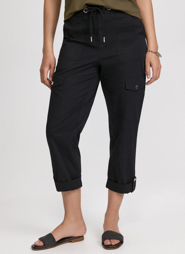 laura Cotton Drawstring Waist Cargo Capris