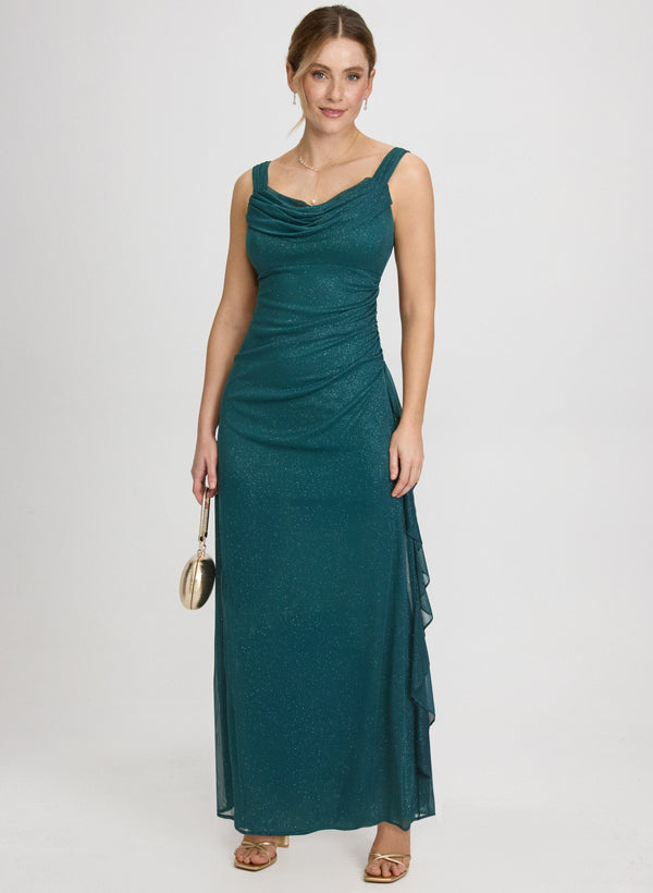 laura Cowl Neck Glitter Mesh Dress