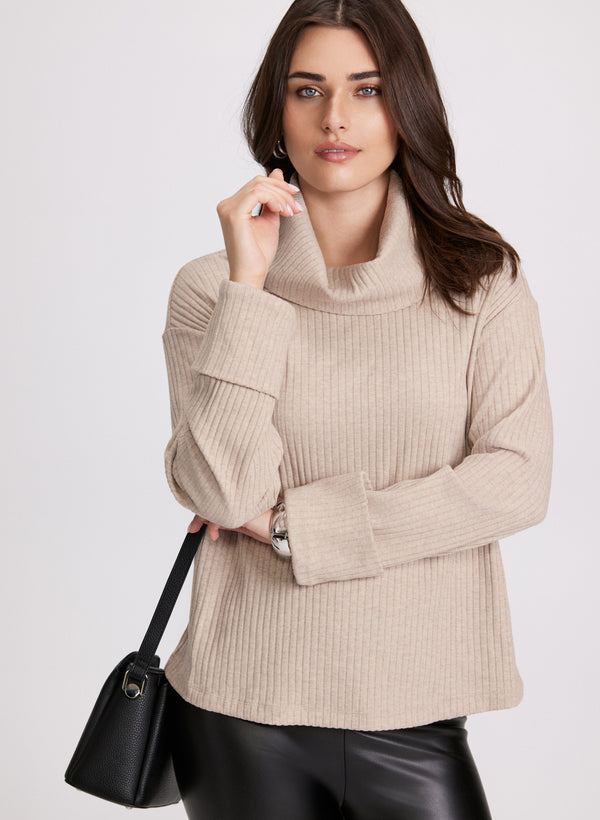laura Cowl Neck Rib Knit Top