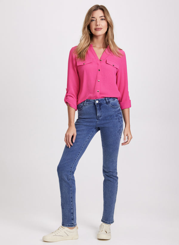 Laura Crepe Button-Down Blouse