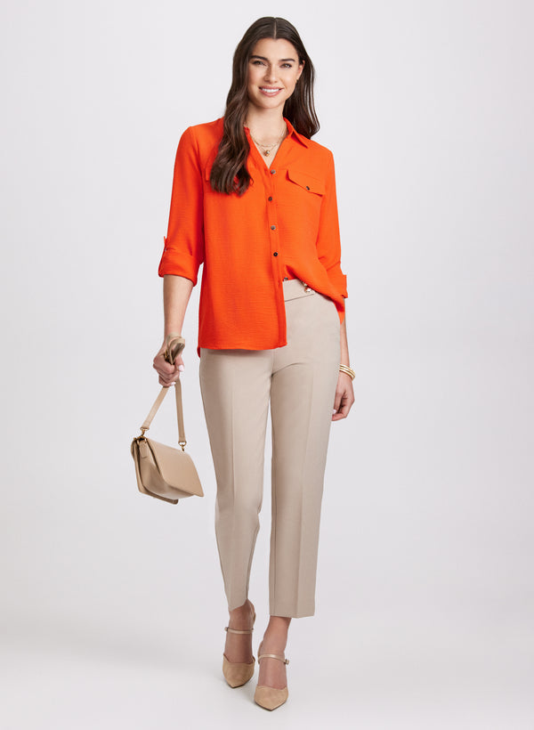 Laura Crepe Button-Down Blouse
