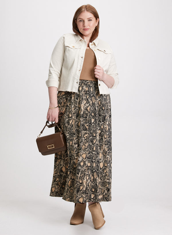 laura Cropped Denim Jacket & Animal Print Maxi Skirt