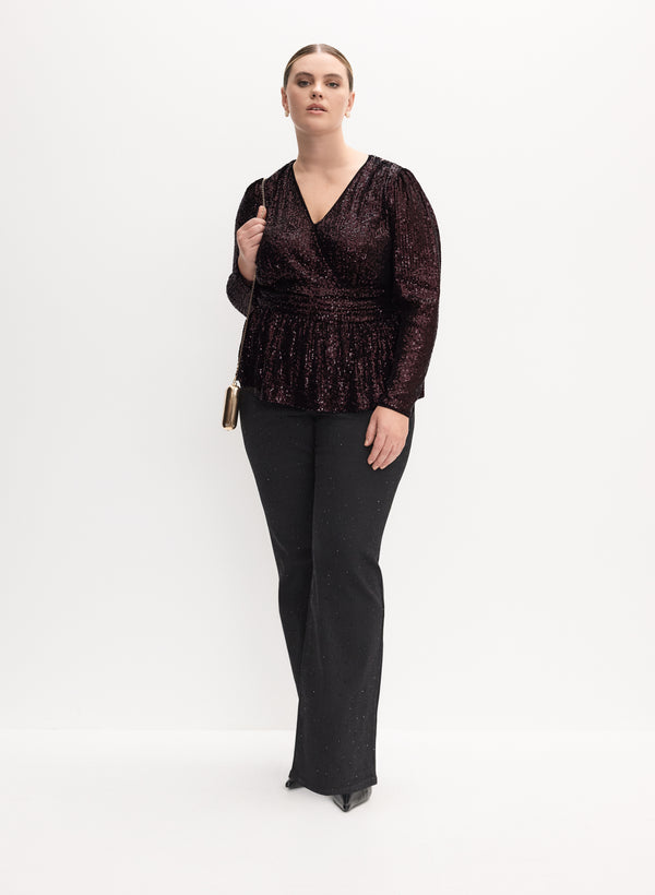 laura Crossover Sequin Top & Studded Flare-Leg Jeans