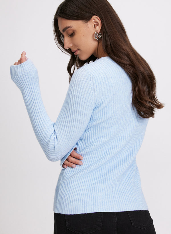 Laura Crystal Button Embellished Sweater